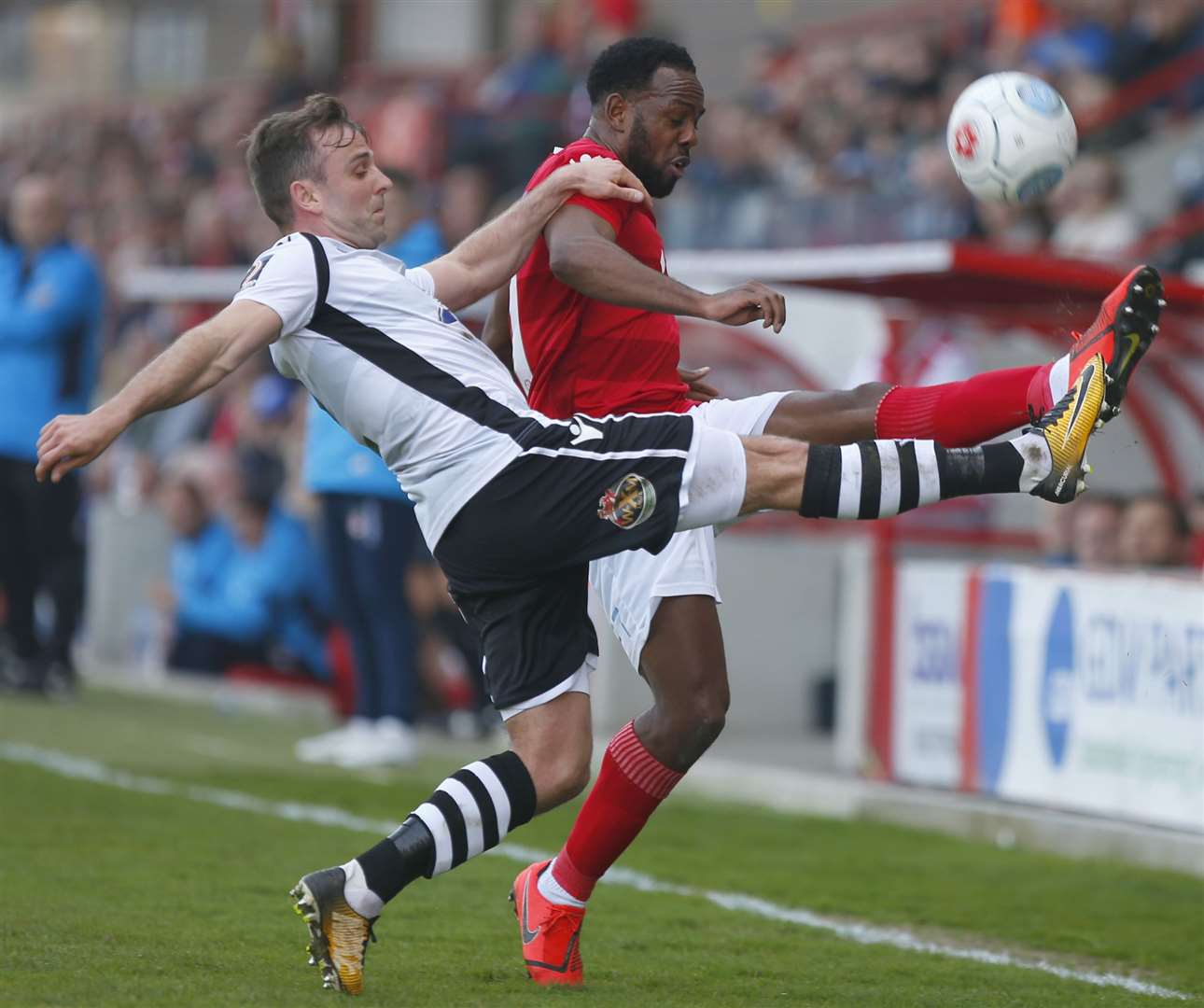 Myles Weston, in action against Wrexham last season, is staying at Ebbsfleet for the new campaign. Picture: Andy Jones