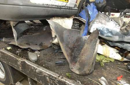 The remains of a gas cylinder at the scene of the explosion. Picture: BARRY CRAYFORD