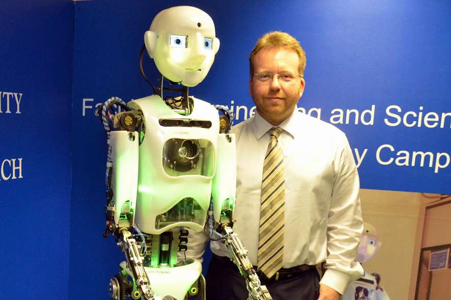 University of Greenwich have spent £60,000 on RoboThespian, which they hope will help establish a robotics laboratory run by the engineering department headed by Professor Simeon Keates, right