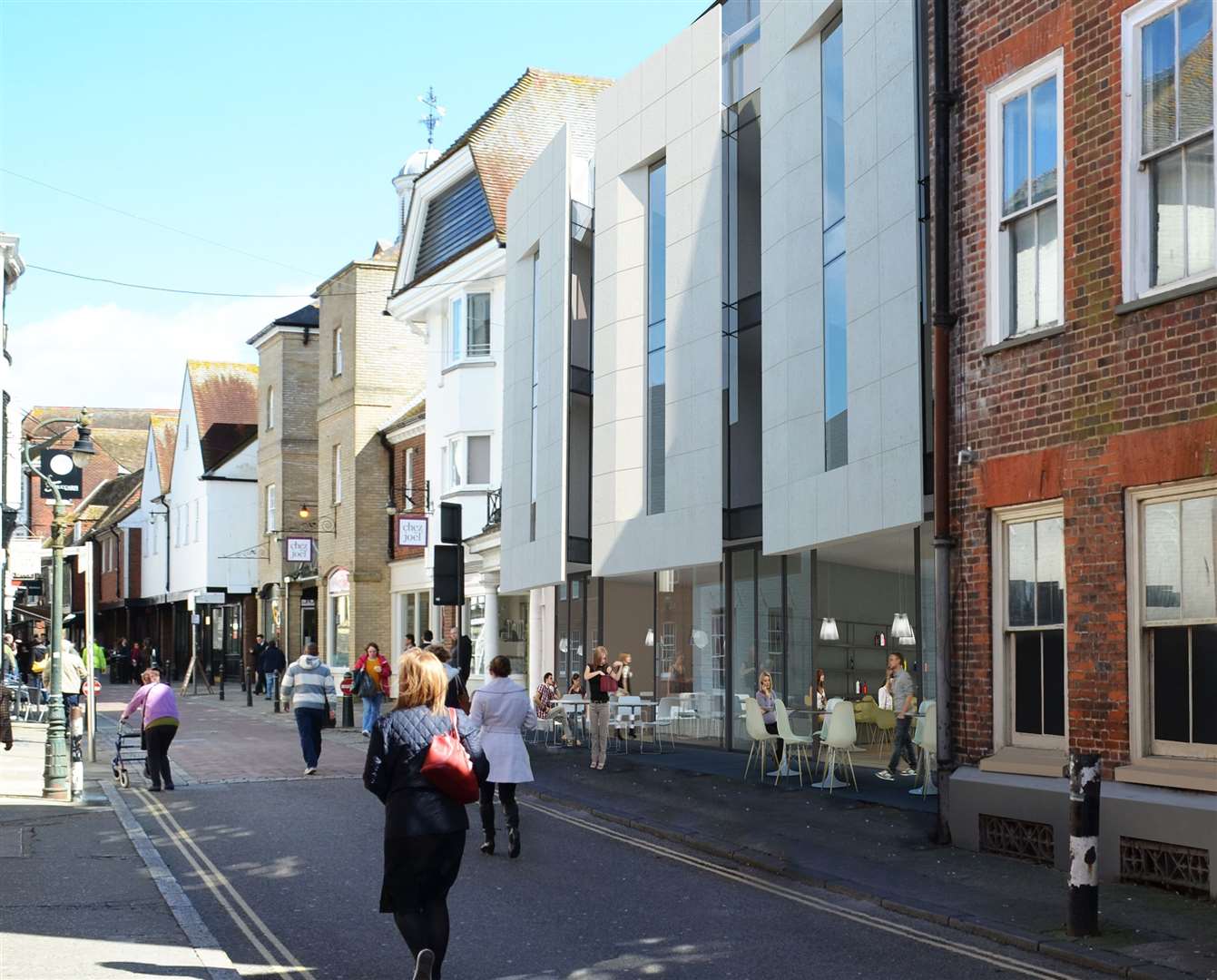 A CGI image released during the planning process showed tables and chairs on the street outside the proposed shops or restaurants. Picture: Guy Hollaway Architects