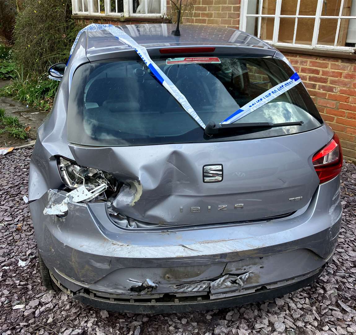 Sarah's Seat Ibiza was badly damaged following the pursuit