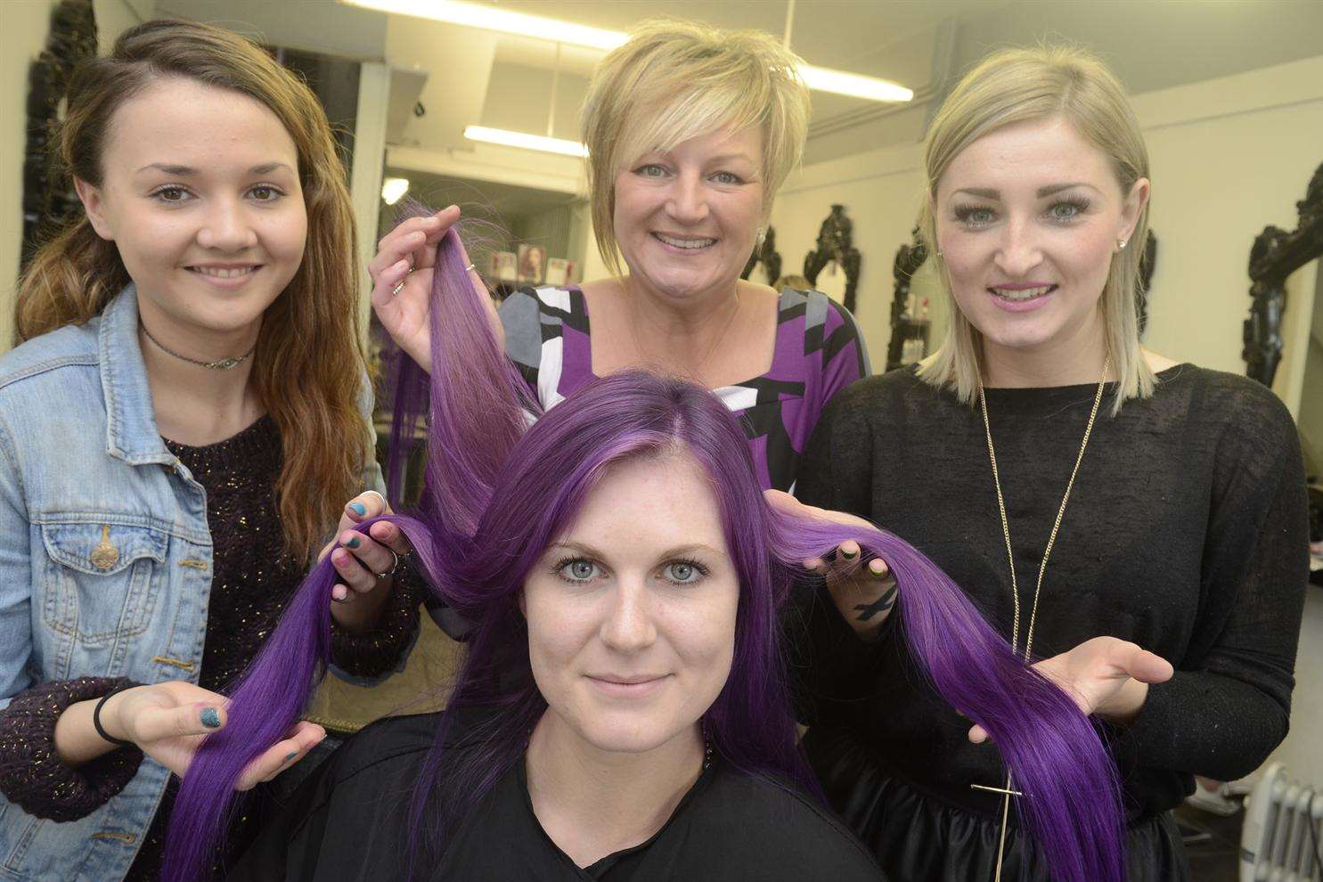 Ami Leigh Barrington-Hunt with staff Sophie George, Julie and Amy Wallace at The Salon in Sheerness