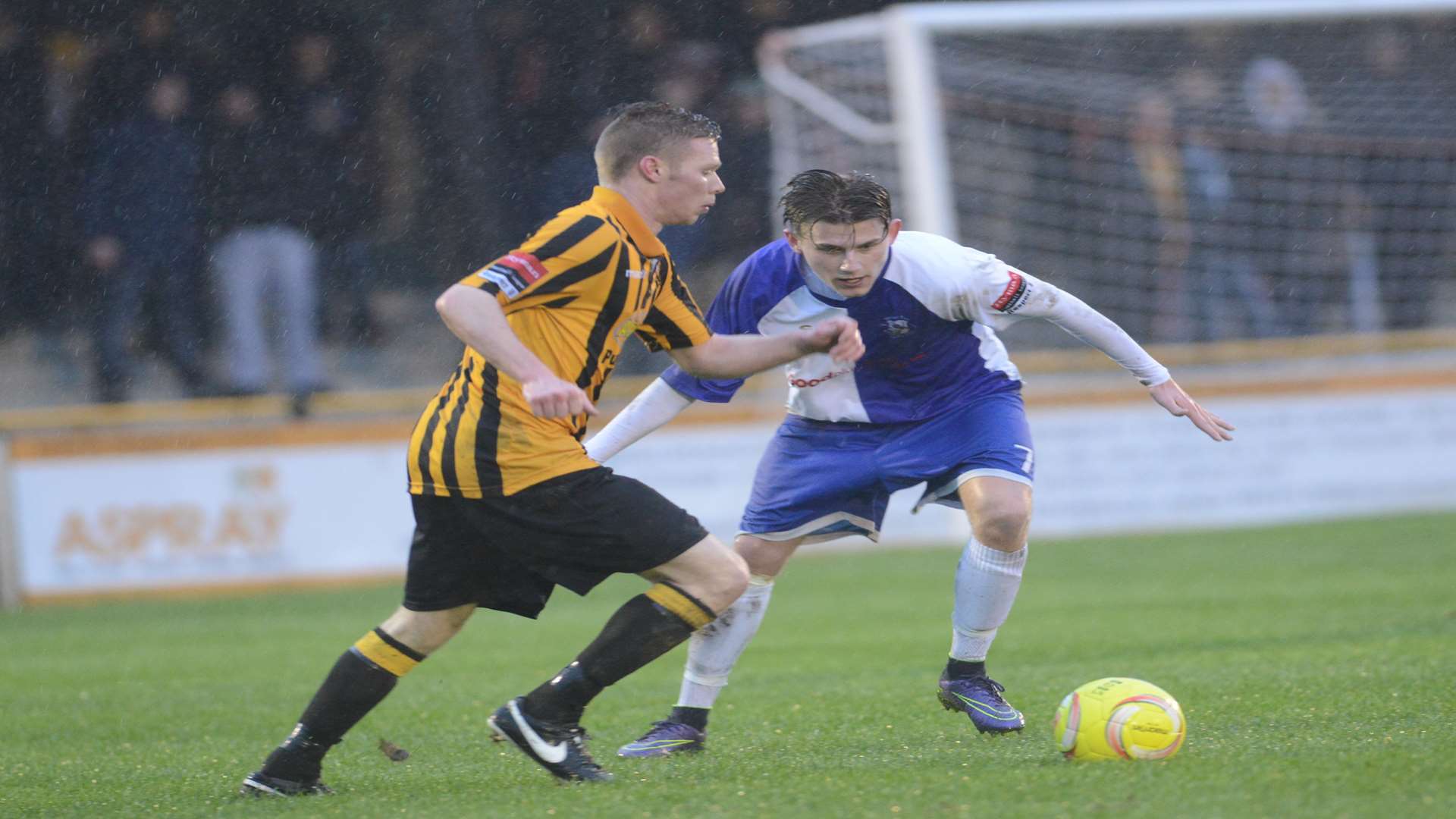 Scott Heard on the ball for Folkestone against Herne Bay Picture: Gary Browne