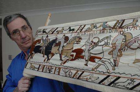 Andrew Wilkinson with his version of the Bayeux Tapestry