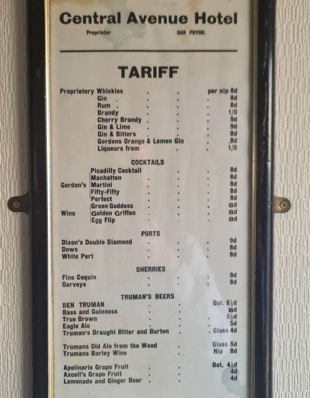 The original price list from 1932. Picture: David Beattie