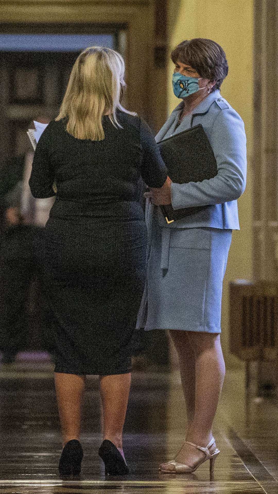Arlene Foster (right) with Michelle O’Neill at Parliament Buildings ahead of her resignation speech (Liam McBurney/PA)