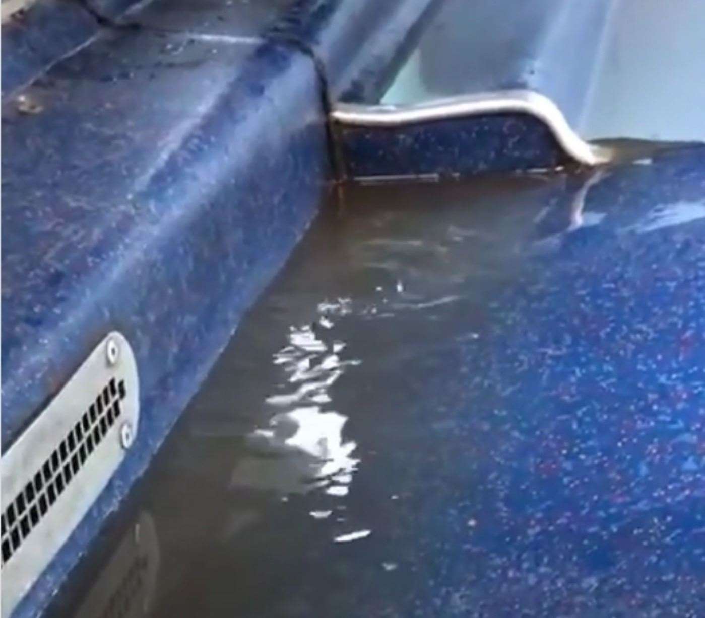 Both levels of the double decker bus in Ashford as well as the stairs were covered in water