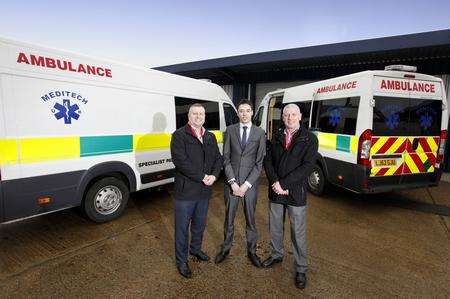 Meditech UK Ambulance Service, Ashford. From left Paul Bleach, Ian Jobson and Nigel Patton