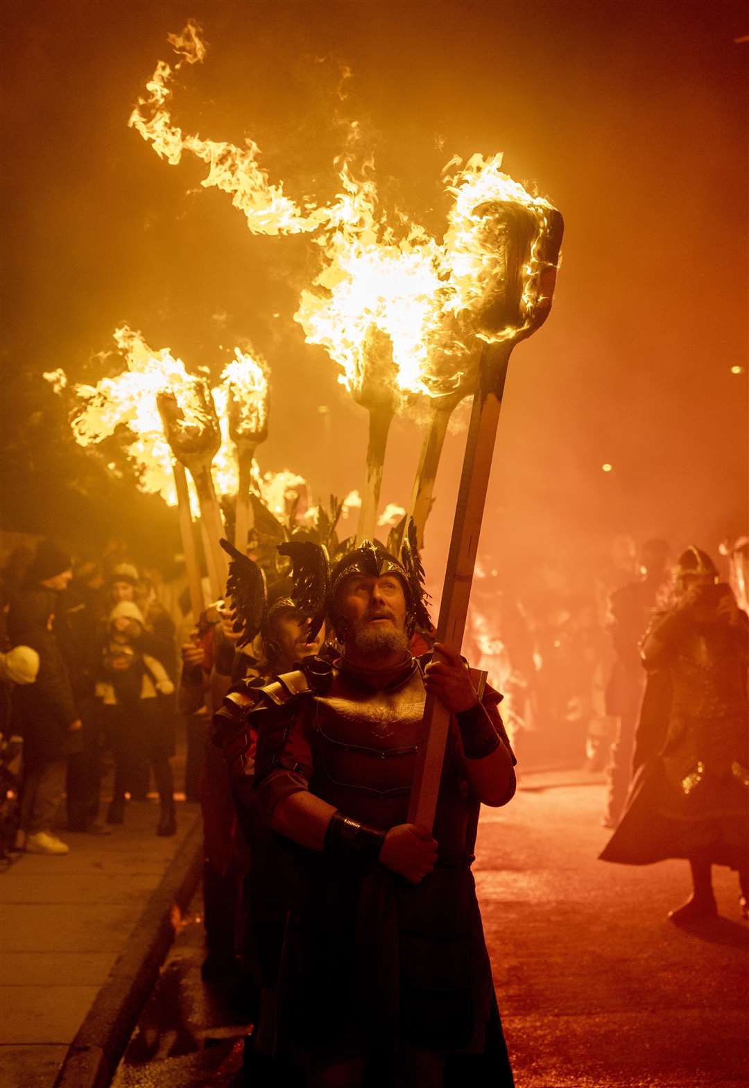 The torch procession in Lerwick on the Shetland Isles during the Up Helly Aa fire festival in January (PA)