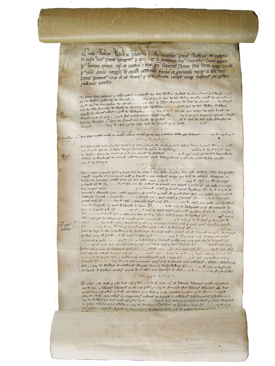 The Wardens account roll of 1399-1400. Many of the archive documents held by the trust are written in Latin or French. Picture: Rochester Bridge Trust
