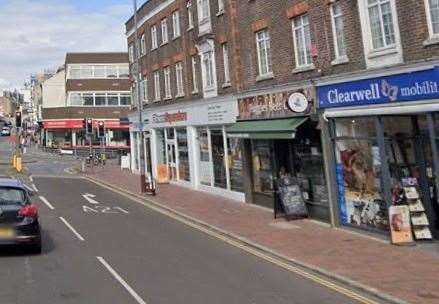 The teenager was pushed against a shop window in Grosvenor Road, Tunbridge Wells. Picture: Google Street View