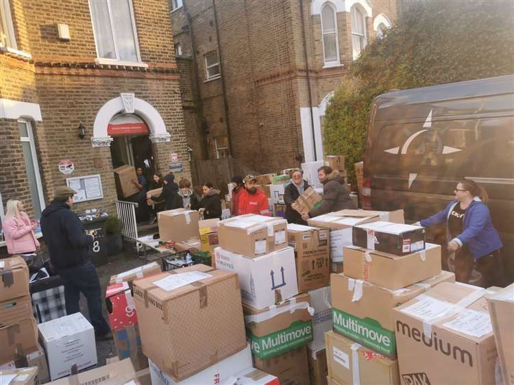 Volunteers sort and pack donations to be transported to Poland’s border with Ukraine. Picture: Lewisham Polish Centre/PA