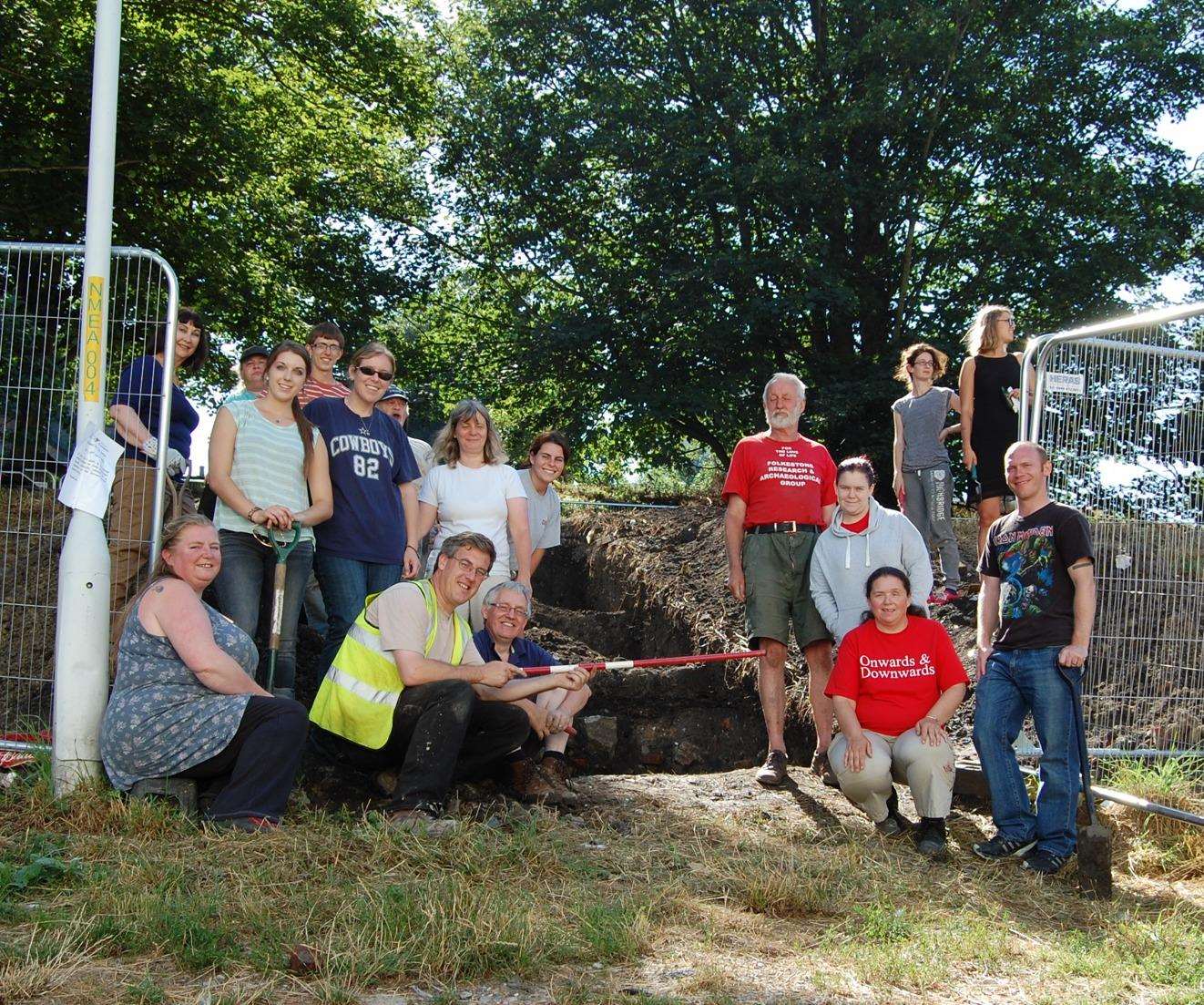 Archeaologist Andrew Richardson (in high vis) during a dig in Payers Park, Folkestone