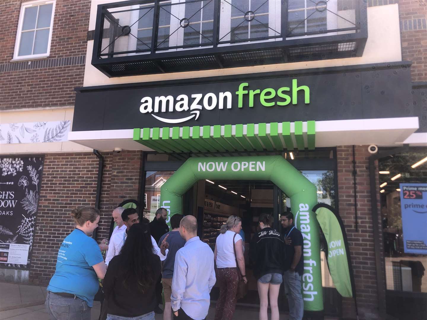 Shoppers queue at Amazon Fresh at Bligh Meadow Shopping Centre in Sevenoaks