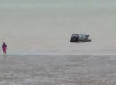 The submerged 4x4 vehicle at Leydown Beach, Sheppey