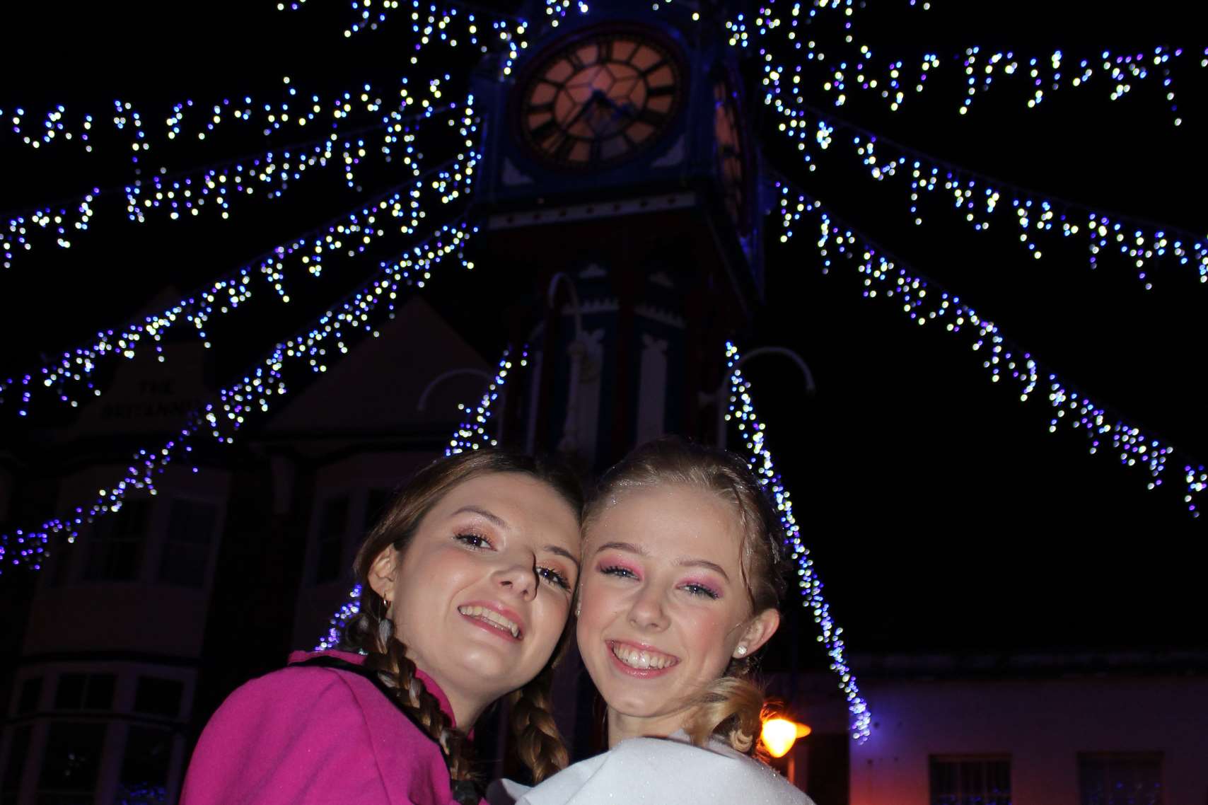 Lighting up Sheerness: Frozen Princesses Anna and Elsa, alias Bethanie Jones, left, and Courtney Buckley