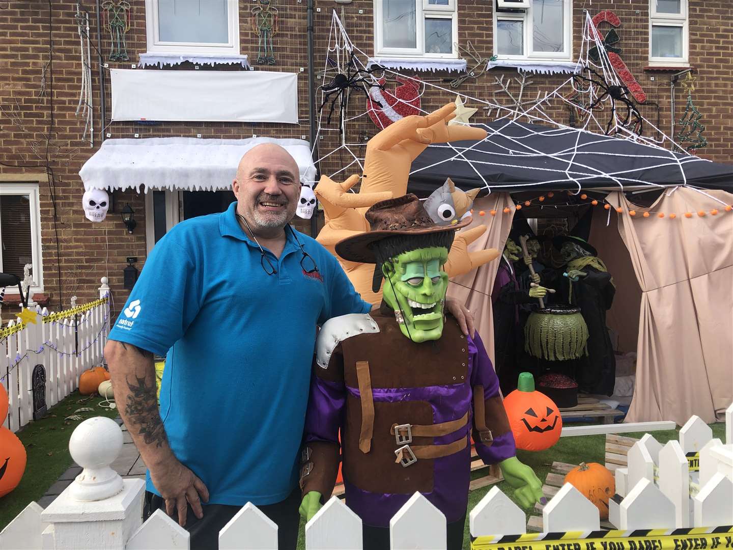 Paul Matthews with this year's Halloween decorations