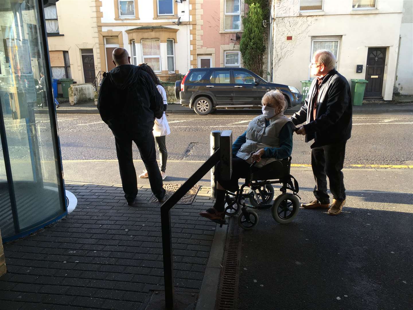 Patients arriving for their covid vaccinations at the Sheerness Medical Centre on Sheppey on Tuesday