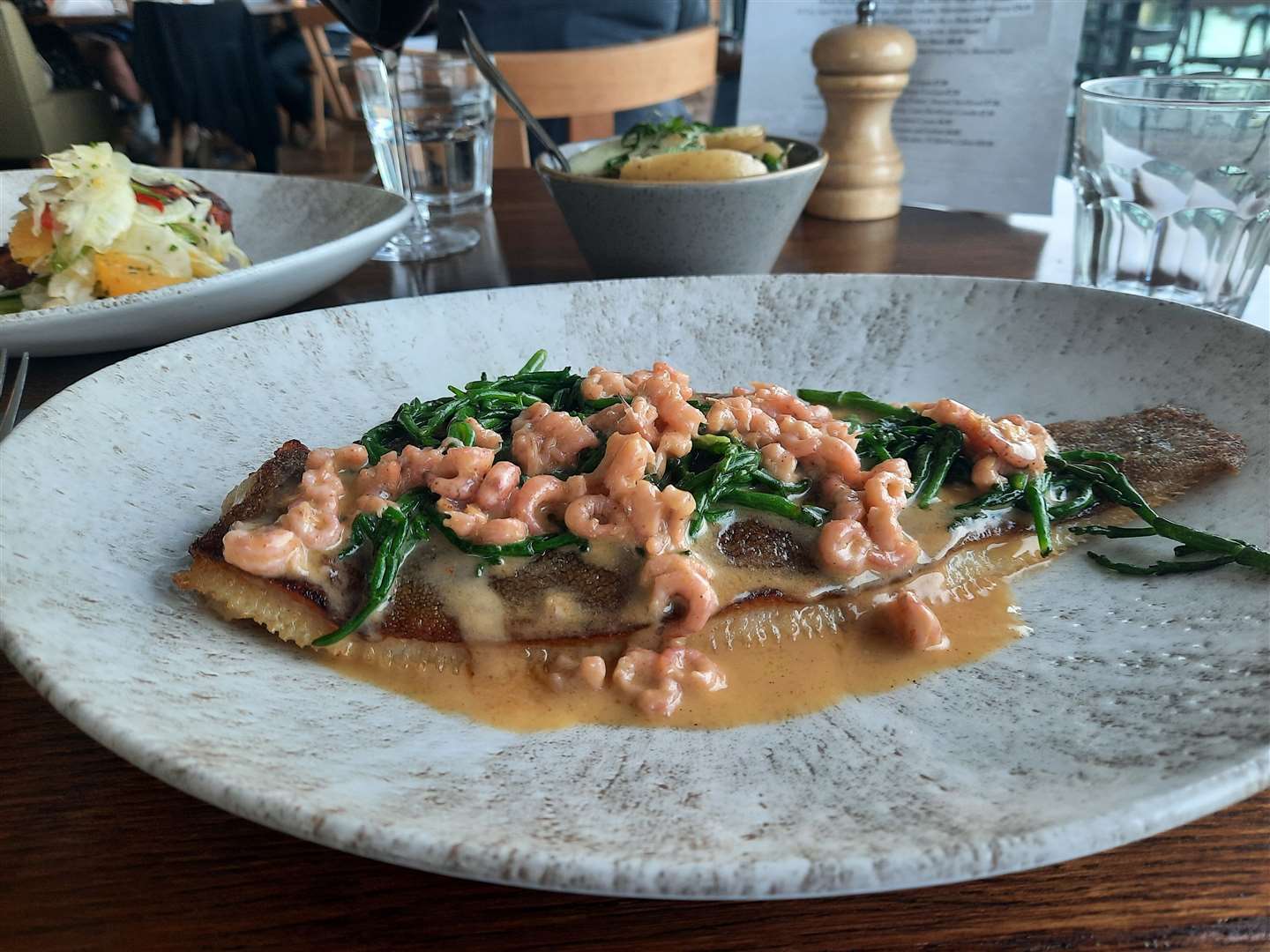 For his main, our reporter ordered lemon sole, samphire and melted potted shrimp at Rocksalt in Folkestone