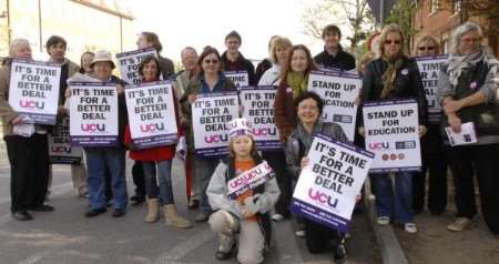 Staff picket Canterbury College in their dispute over salaries.