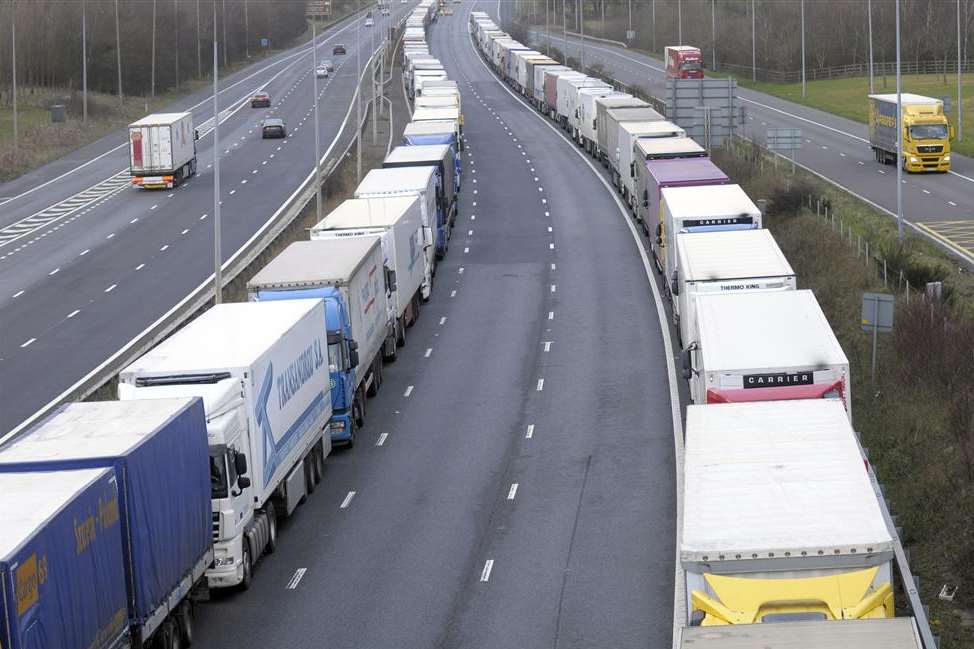 Queuing lorries on the M20 during Operation Stack