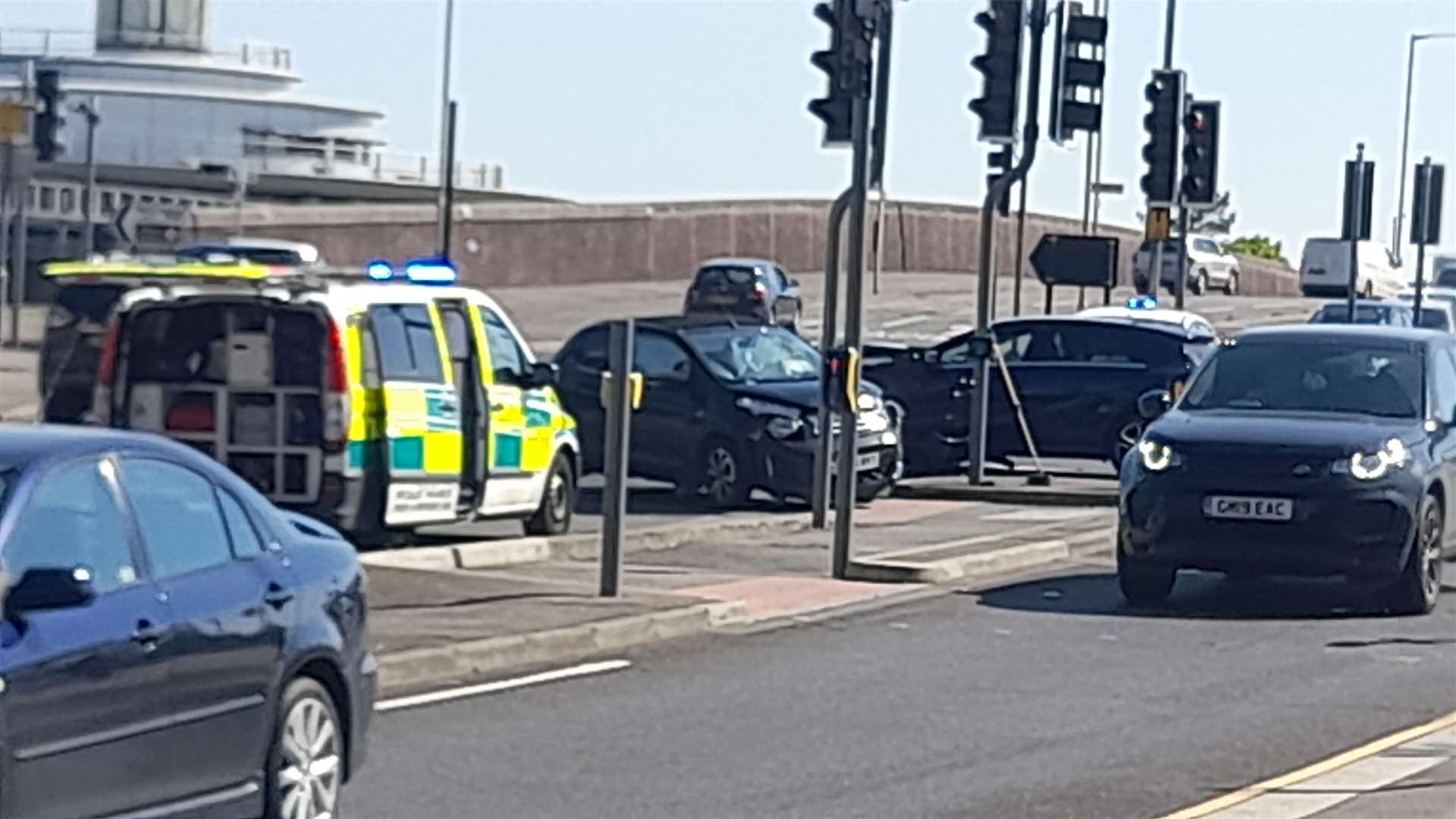 The crash has partially blocked the Station Road junction, causing delays for drivers in the area