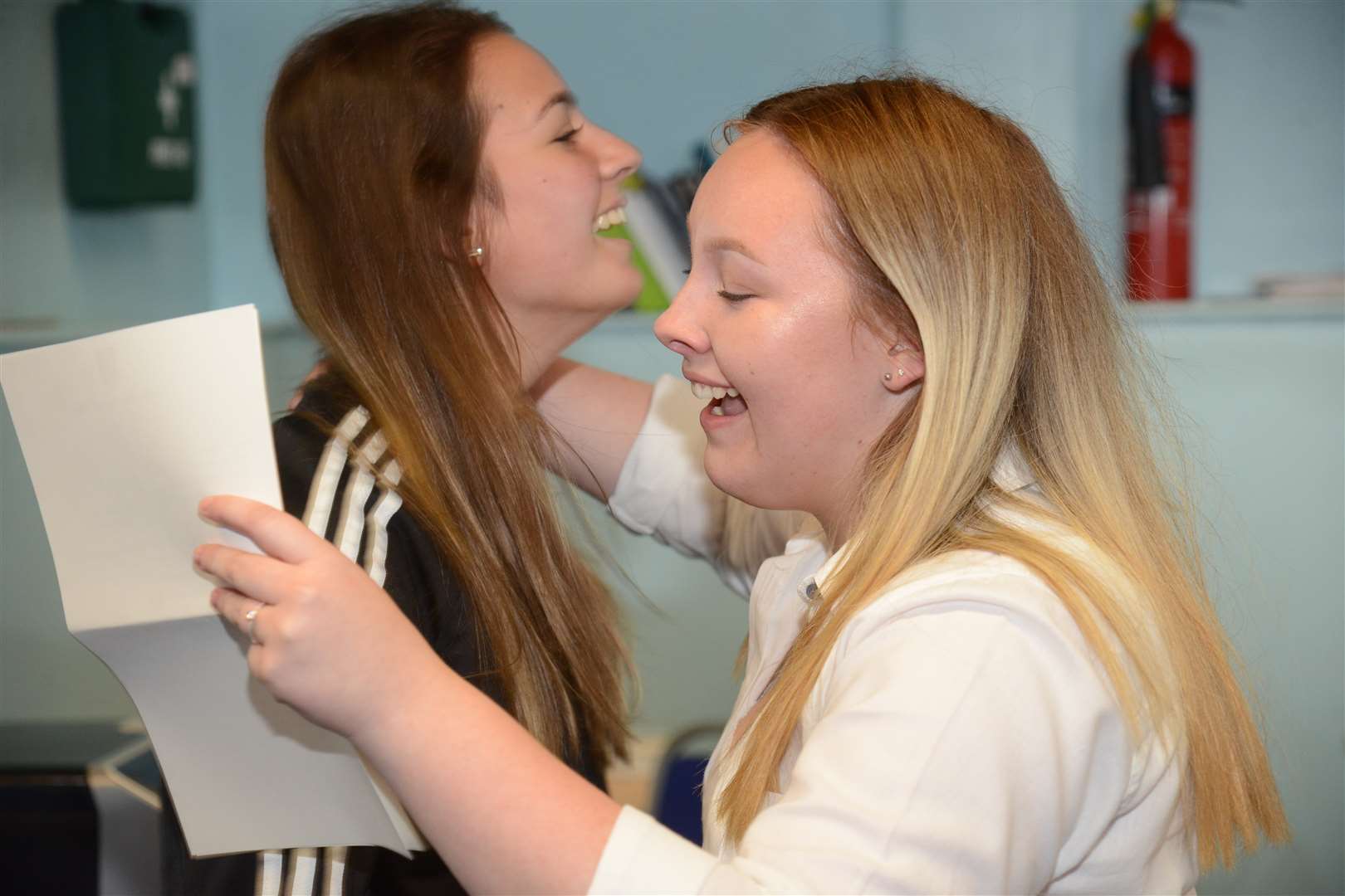 Rochester Grammar School's Eleanor Morecroft and Imogen Saunders celebrating