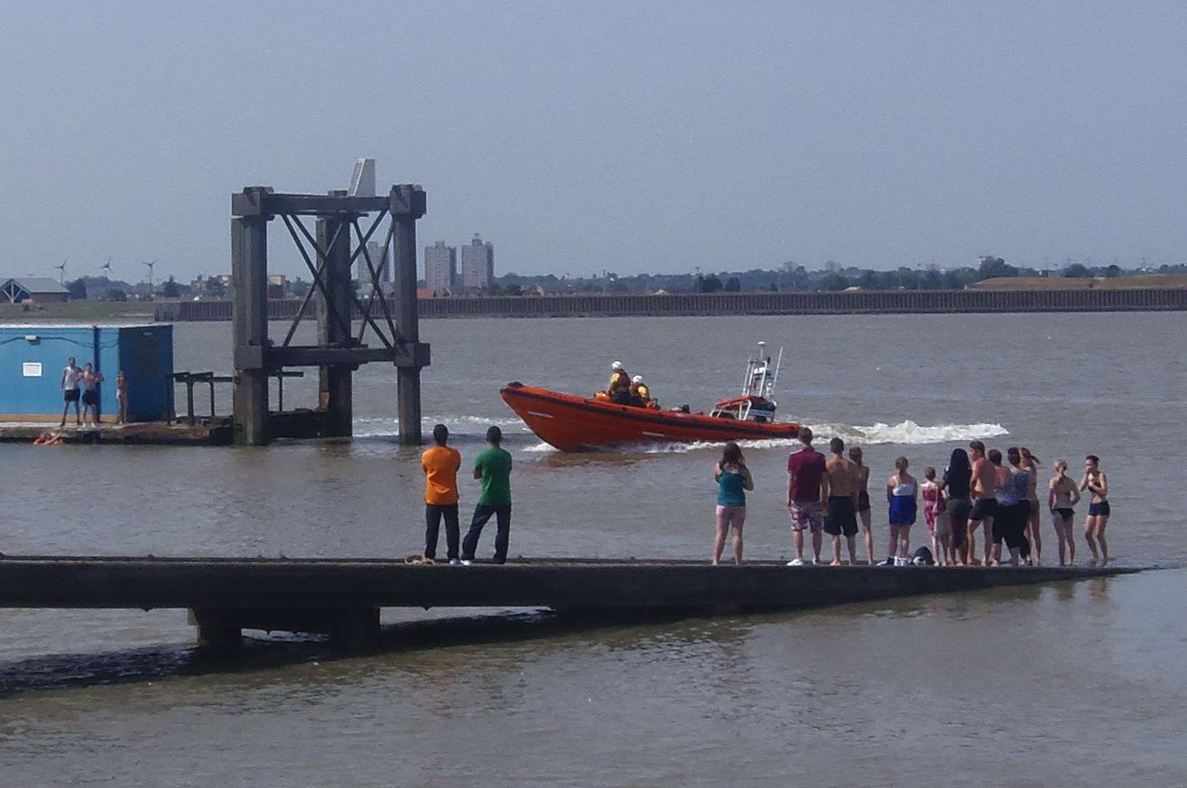 A crowd gathers amid a rescue operation in Gravesend. Picture: Geoffrey Vickery