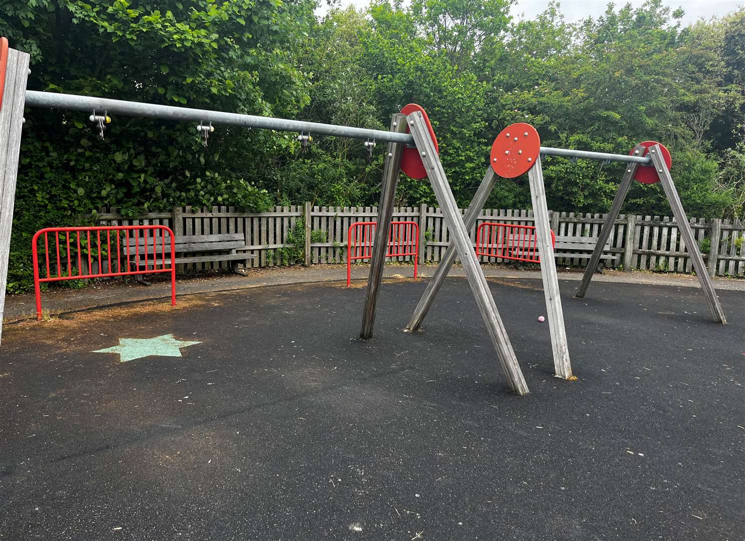 Vandalised swings at Stone Castle Park in Stone.
