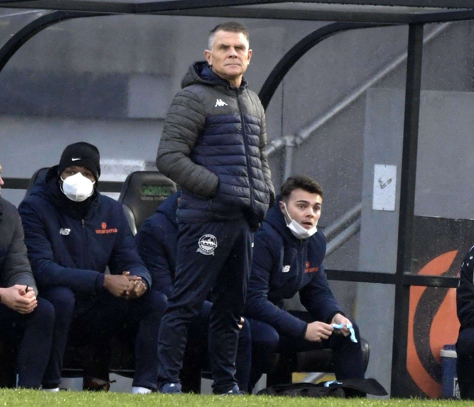 Dover manager Andy Hessenthaler watches on during their Boxing Day 2-0 loss at home to Dagenham & Redbridge. Picture: Barry Goodwin