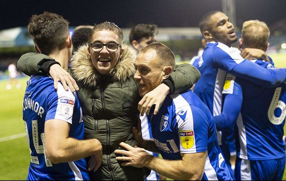 Gillingham fan joins in with the celebrations Picture: Ady Kerry (23660550)