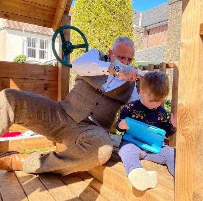 Barber Martin will do the hair cut where ever the child feels more comfortable and will often make space in the climbing frame