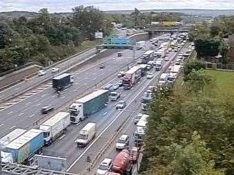 Queuing traffic on the M25 on the approach to the Dartford Tunnel. Picture: Highways England