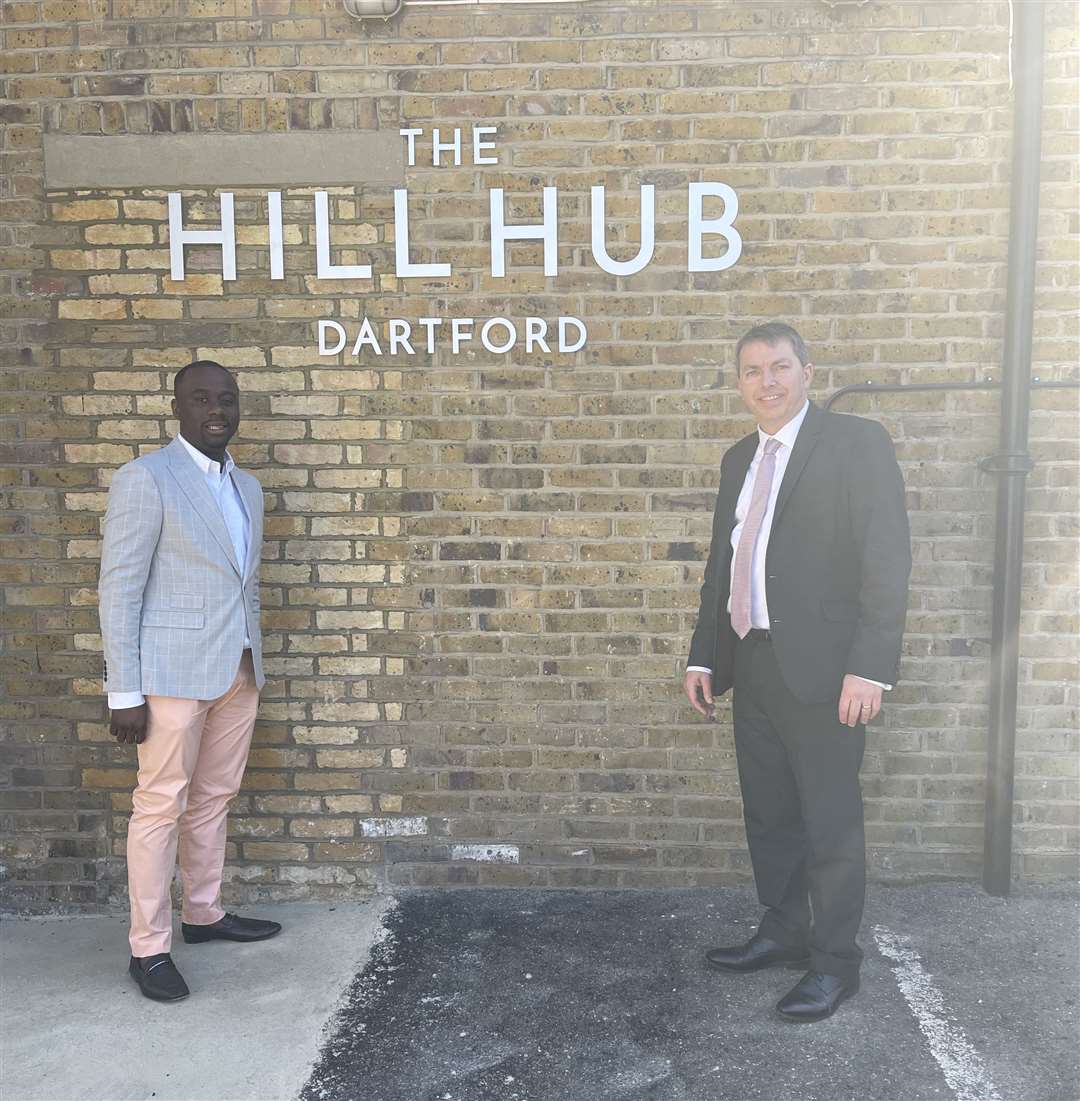Dartford MP Gareth Johnson with Hill Hub chief executive Sanmi Adegoke