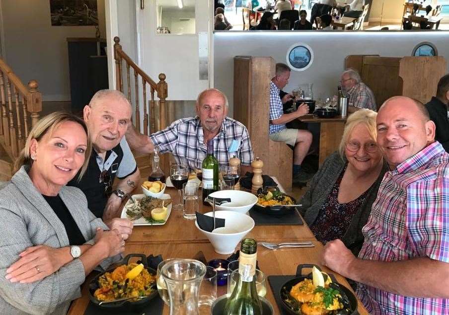 Ian Day celebrating his 80th birthday with his family at a restaurant in Whitstable the night before his death