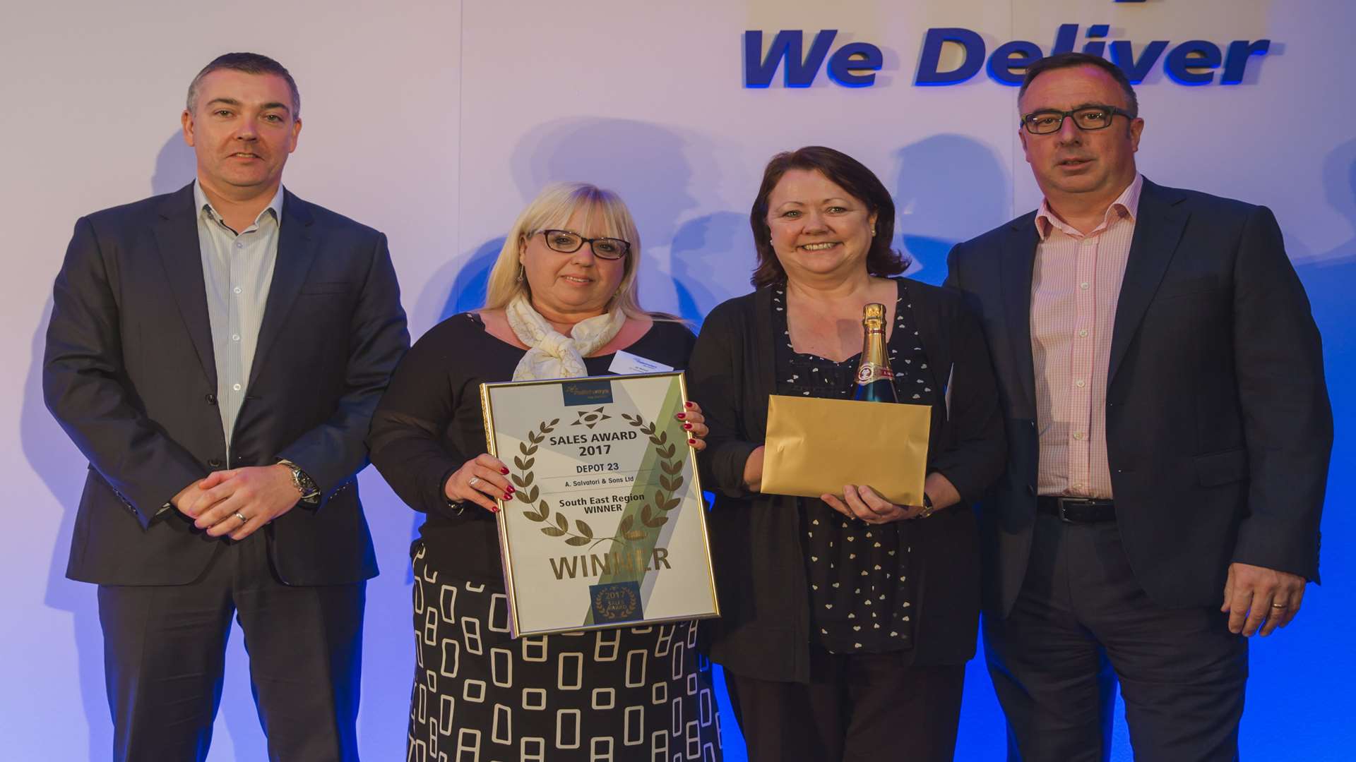 From left, Palletways network director Barry Byers, Salvatori area manager Gill McIver, Salvatori business development manager Carole Sutton and Palletways UK managing director Dave Walmsley
