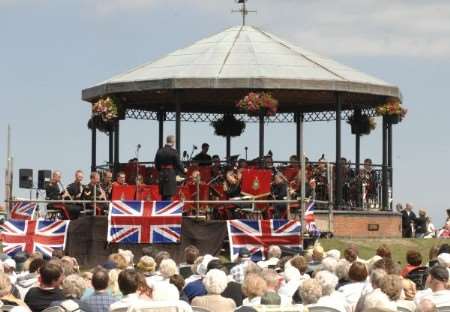 The Royal Marines musicians perform on the Memorial Bandstand before thousands of people. Picture: Terry Scott
