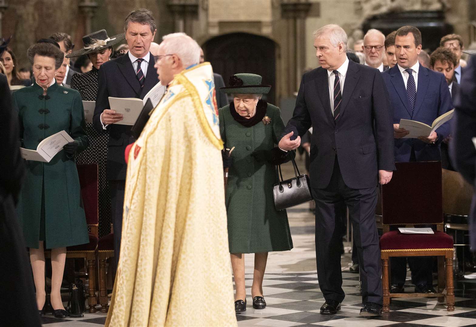 The Queen holds on to the Duke of York for support at the Duke of Edinburgh’s memorial service (Richard Pohle/The Times/PA)