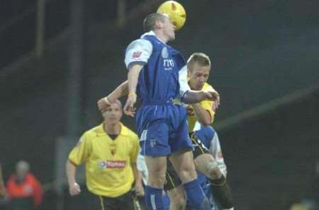 Crofts in the thick of the action against Watford. Picture: MATT READING