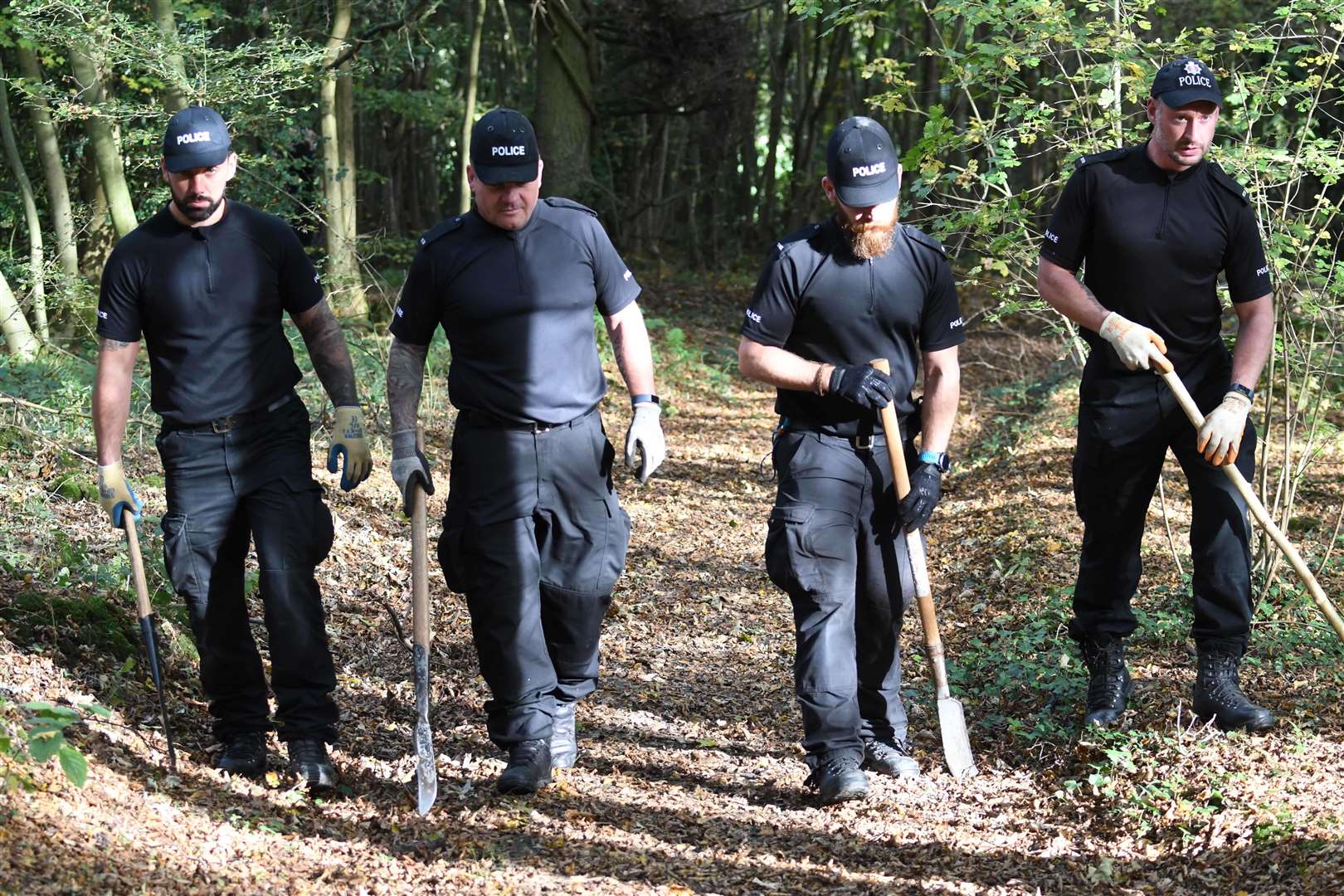 Police continue to search woodland in a bid to trace Sarah Wellgreen. Picture: Steve Finn