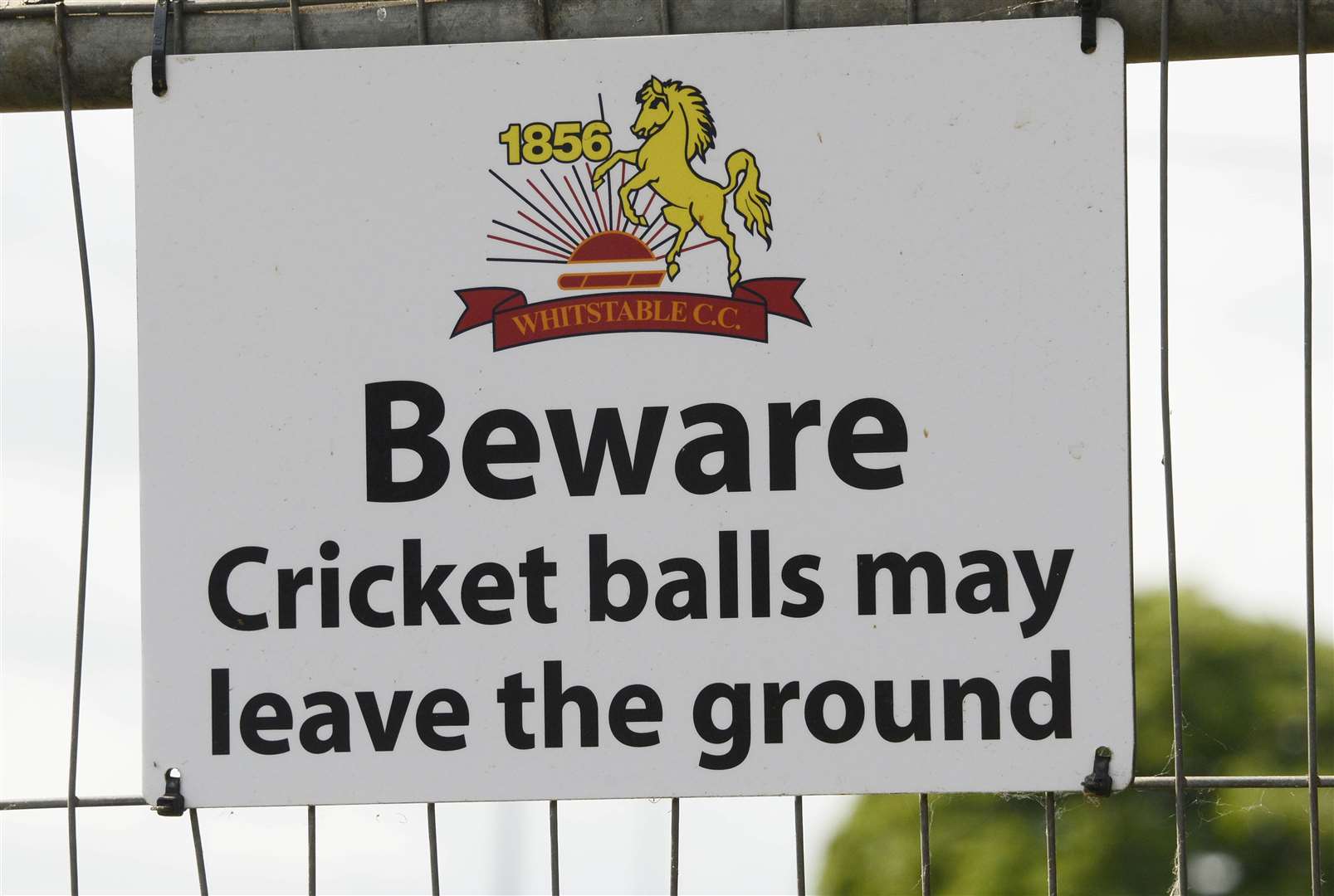 A warning on a fence at The Belmont ground in Whitstable
