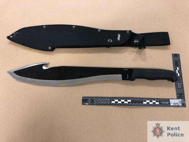 A photograph of a knife seized during a warrant in Chatham is attached to this email. Credit: Kent Police (4760818)