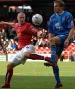 Mark Bentley battles for the ball. Picture: BARRY GOODWIN