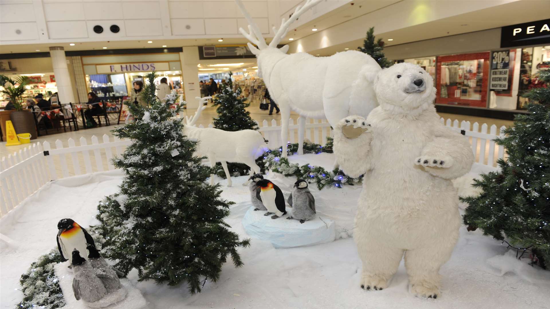 The Frozen themed festive display features both penguins and a polar bear