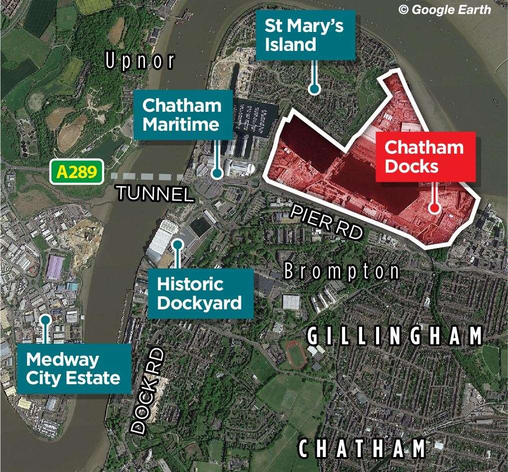 Map showing where Chatham Docks is