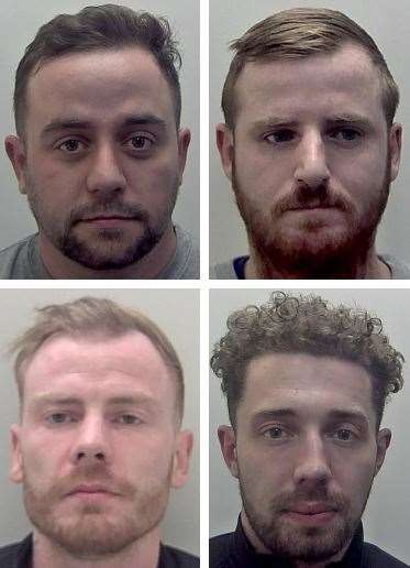 From top left to bottom right: Hull, 27, Knight, 28, Burton 28 and Francis, 28 were all jailed for burglary at Maidstone Crown Court. Picture: Kent Police