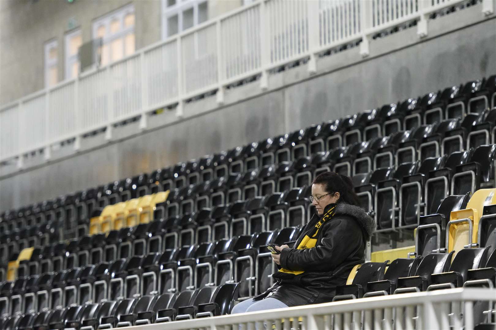 A deserted Gallagher Stadium as fans give up hope of Maidstone players arriving for last season's league game Picture: Andy Payton