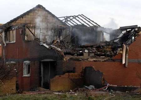 The property was left a shell by the impact and explosion. Picture: Grant Falvey