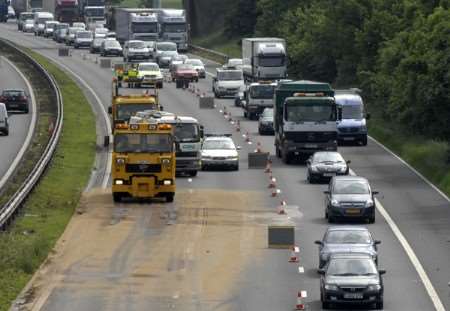The clean-up operation on the M20 on Wednesday. Picture: Grant Falvey