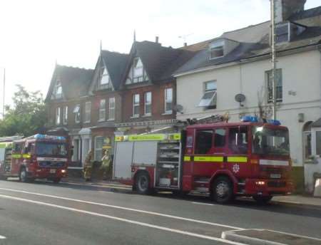 Crews from Aldington, Ashford and Wye at the scene of the blaze. Picture: Sarah Marshall